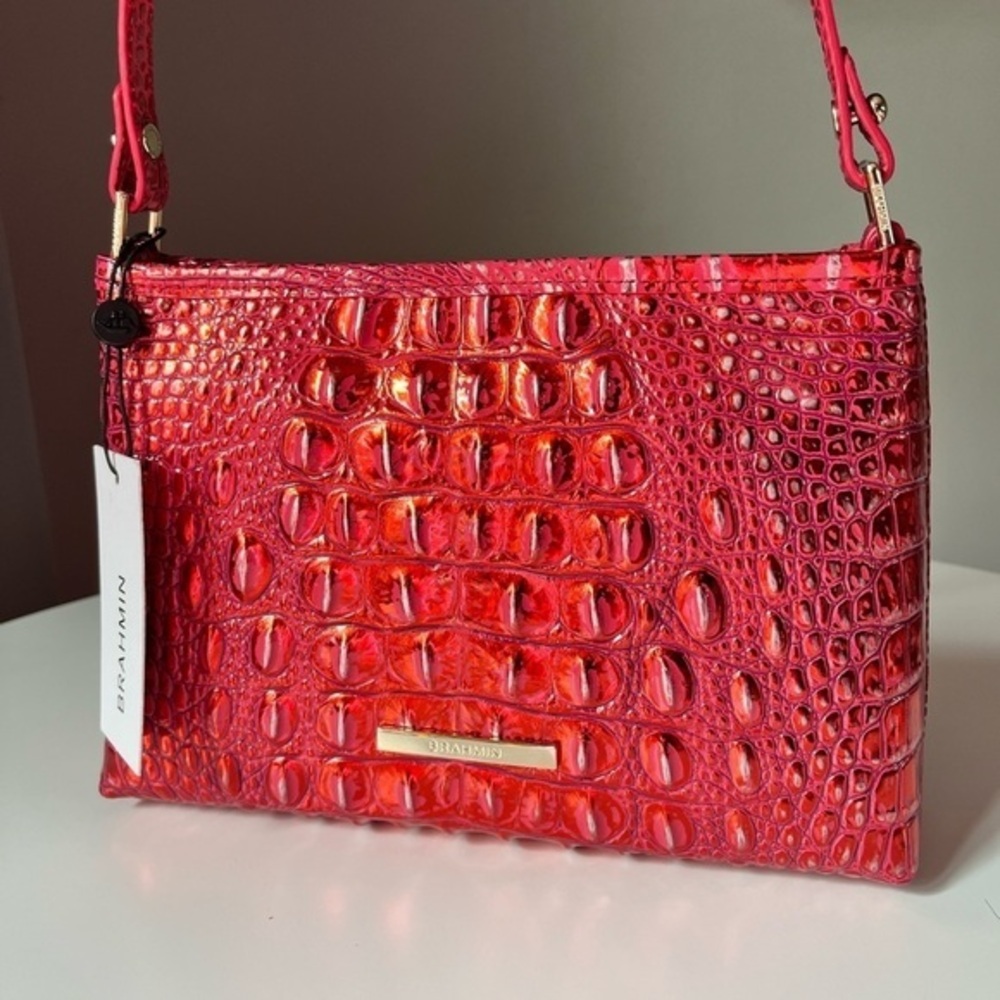 Brahmin Lorelei Shoulder Bag Red Dragon Melbourne Croc Embossed Leather NWT